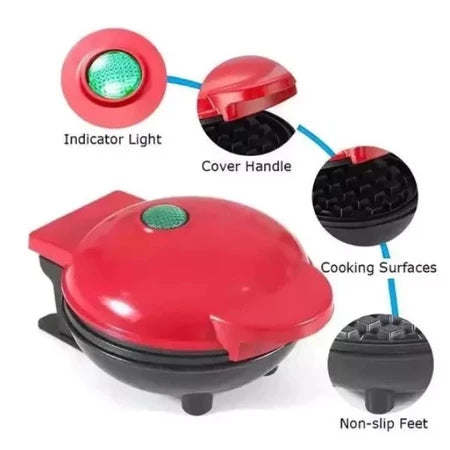 Mini Máquina de Waffles Elétrica Portátil Casa Cozinha Fazer Waffle Panquecas Automático 110V- 220V