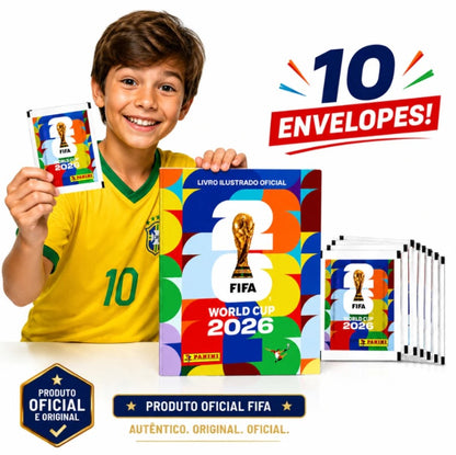 Kit Álbum Copa Do Mundo FIFA 2026 Brochura + 70 Figurinhas 10 Pacotes Colecionáveis Original