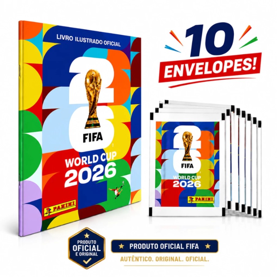Kit Álbum Copa Do Mundo FIFA 2026 Brochura + 70 Figurinhas 10 Pacotes Colecionáveis Original