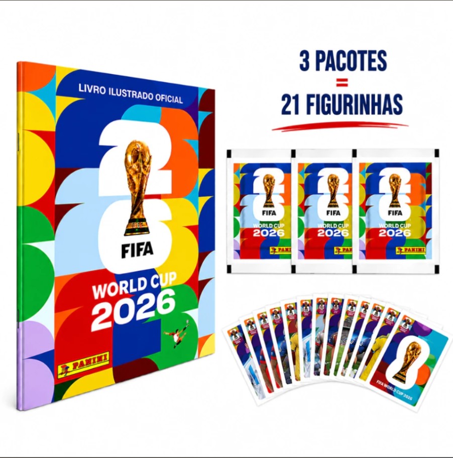 Kit Álbum Copa Do Mundo FIFA 2026 Brochura + 70 Figurinhas 10 Pacotes Colecionáveis Original