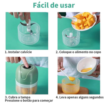 Mini Processador Triturador Sem Fio Elétrico De Alimentos Para Legumes Alho Gengibre 250ML