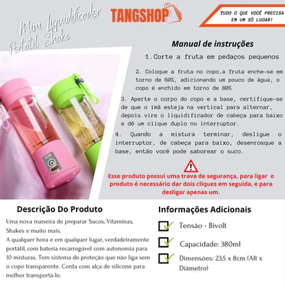 Mini Liquidificador Portátil Shake 6 Laminas + Cabo USB