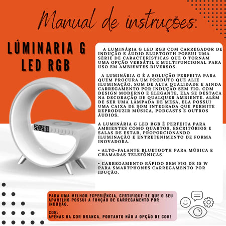 G-speaker Luminária Caixinha De Som Carregador Por Indução Sem Fio Alto-falante Via Bluetooth