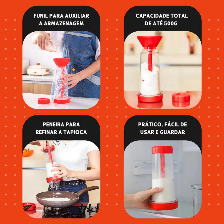 Tapioqueira Prática 2 em 1 Peneira + Armazenador de Tapioca Sem Sujeira na Cozinha - SHEFA