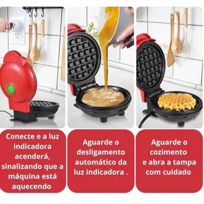 Mini Máquina de Waffles Elétrica Portátil Casa Cozinha Fazer Waffle Panquecas Automático 110V- 220V