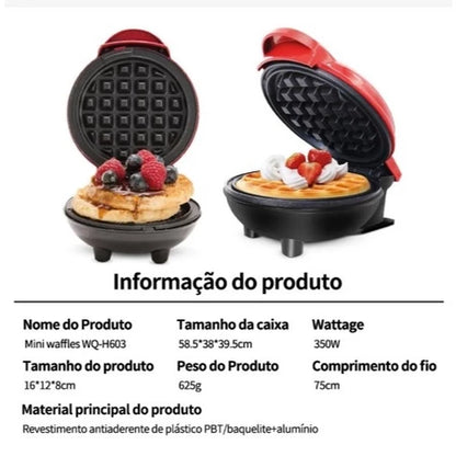 Mini Máquina de Waffles Elétrica Portátil Casa Cozinha Fazer Waffle Panquecas Automático 110V- 220V