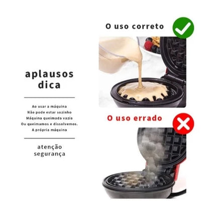 Mini Máquina de Waffles Elétrica Portátil Casa Cozinha Fazer Waffle Panquecas Automático 110V- 220V