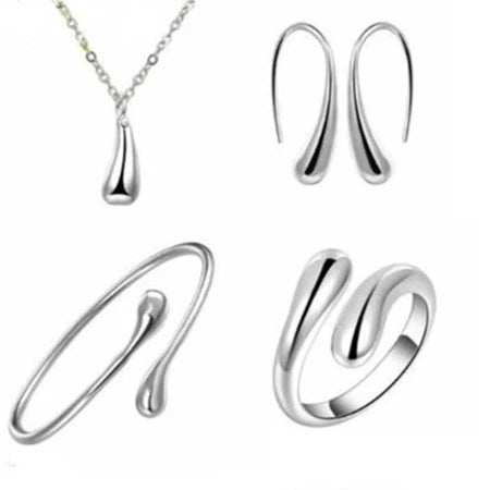 Conjunto De Joias Banhadas A Ouro Feminino Gota D'água – 4 Peças De Anel , Colar , Brincos , Pulseira , Presente Elegant