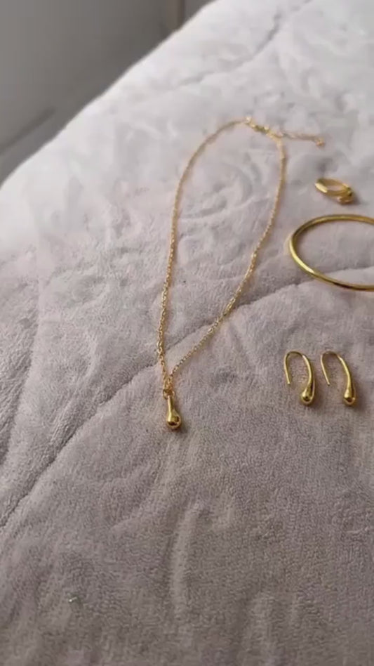 Conjunto De Joias Banhadas A Ouro Feminino Gota D'água – 4 Peças De Anel , Colar , Brincos , Pulseira , Presente Elegant