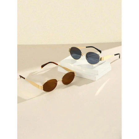 2 peças Óculos de Moda Feminina com Armação Metálica Oval e hexagonal Novos Óculos moda de Estilo vintage dia a dia Y2K