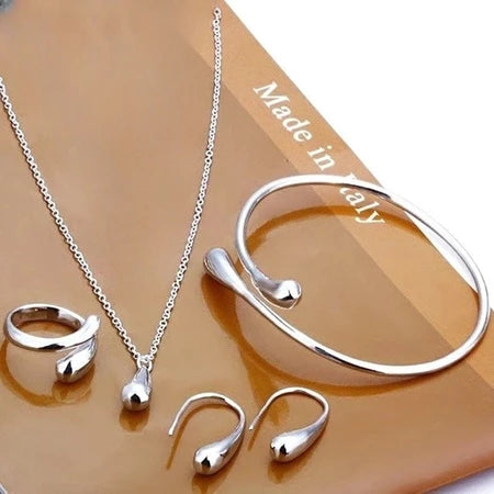Conjunto De Joias Banhadas A Ouro Feminino Gota D'água – 4 Peças De Anel , Colar , Brincos , Pulseira , Presente Elegant