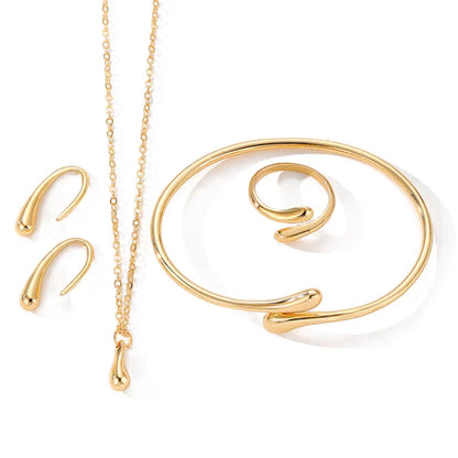 Conjunto De Joias Banhadas A Ouro Feminino Gota D'água – 4 Peças De Anel , Colar , Brincos , Pulseira , Presente Elegant