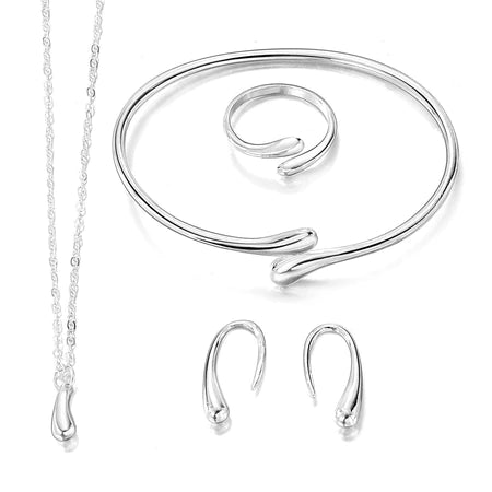 Conjunto De Joias Banhadas A Ouro Feminino Gota D'água – 4 Peças De Anel , Colar , Brincos , Pulseira , Presente Elegant