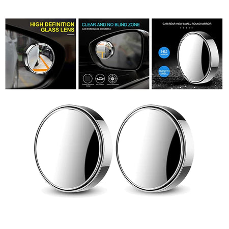 2 Pçs Quadro Redondo Convexo Espelho De Ponto Cego Segurança Condução Grande Angular 360 Graus Ajustável Retrovisor Clar