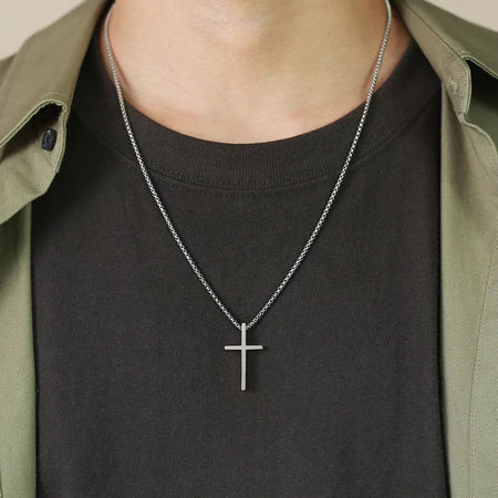 Colar Minimalista Com Pingente De Cruz , Joia Elegante Masculina , Presente Em Qualquer Ocasião